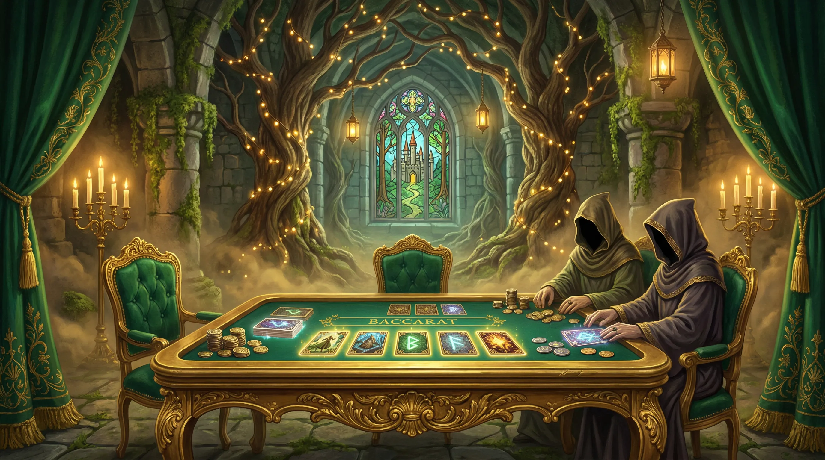 Mesa de bacará elegante com cartas douradas no SSSbet